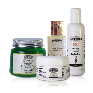 Rajni-herbal-Farm Secrets AloeVera Face and Body Gel (220gm) + Body Lotion (100ml) + Purifying Face Wash (100ml) + Soothing Face Cream (100ml)