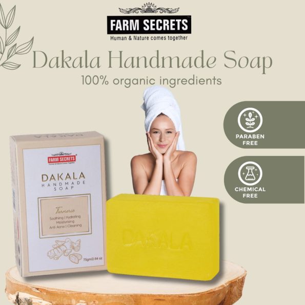 Herbal turmeric handmade soap by Farm Secrets for glowing skin – 75gm