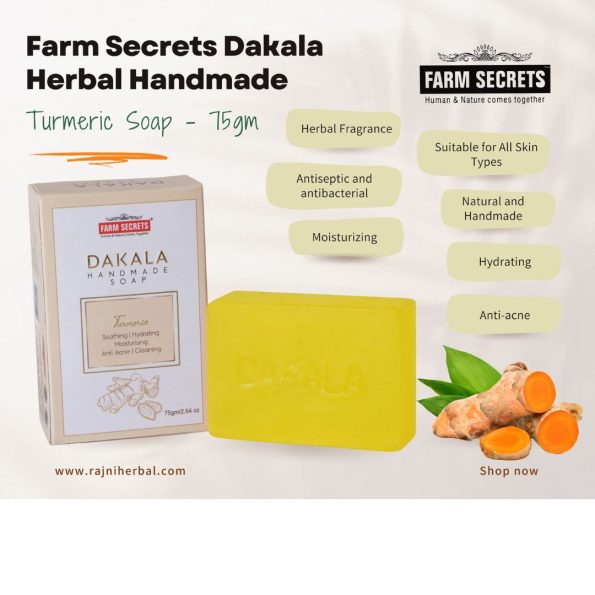 Herbal turmeric handmade soap by Farm Secrets for glowing skin – 75gm