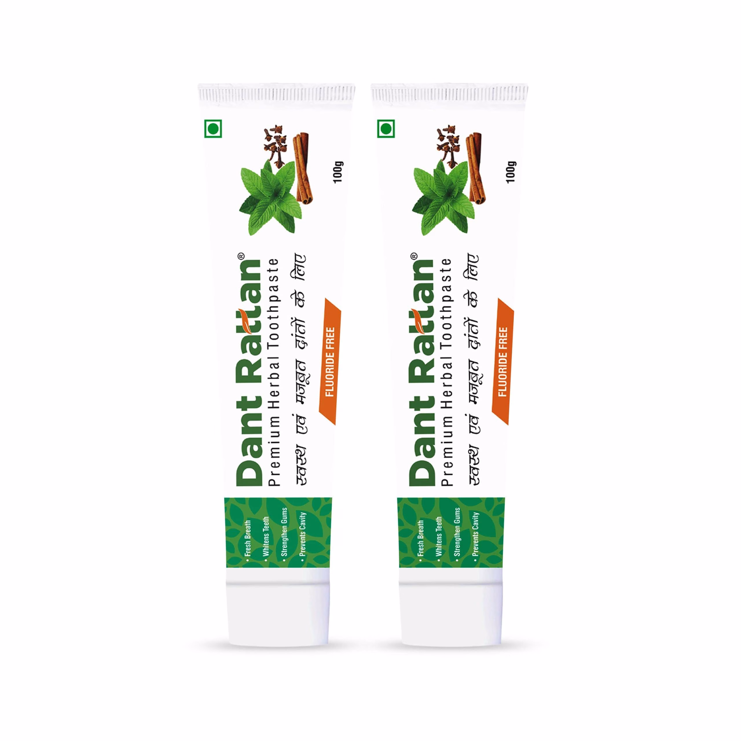 Pack of two herbal toothpastes for natural whitening and gum protection.