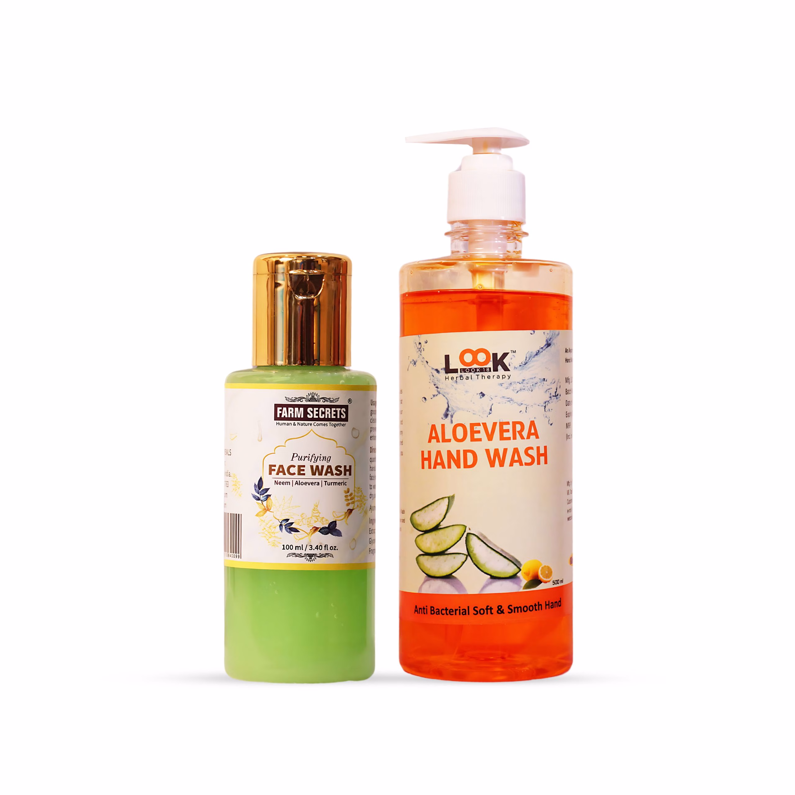 Farm Secrets Purifying Face Wash 100ml and Look 18 Aloe Vera Hand Wash 500ml Combo